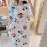 White Mickey & Minnie Mouse Print Nightdress Single Pcs For Women